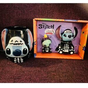 Halloween Hand painted stitch mug and salt n pepper shakers